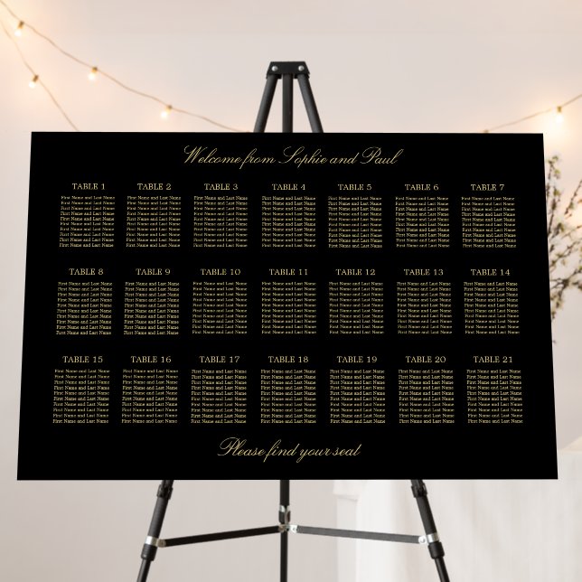 Black Golden Beige 21 Table Seating Chart Foam Board (In Situ (Stand))