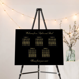 Black Golden Beige 5 Table Seating Chart Foam Board