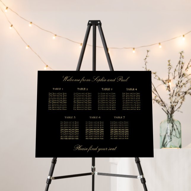 Black Golden Beige 7 Table Seating Chart Foam Board (In Situ (Stand))