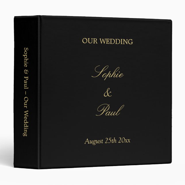 Black Golden Beige Wedding 3 Ring Binder (Front/Spine)