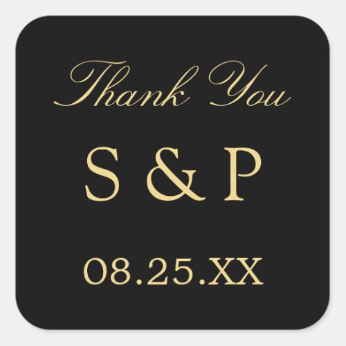 Black Golden Beige Wedding Favor Thank You Sticker