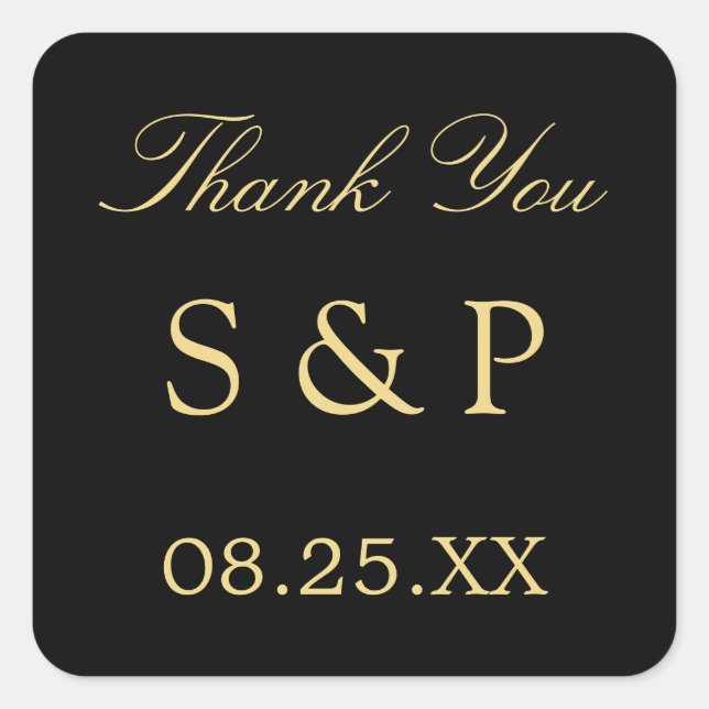 Black Golden Beige Wedding Favor Thank You Sticker (Front)