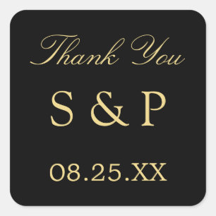 Black Golden Beige Wedding Favor Thank You Sticker