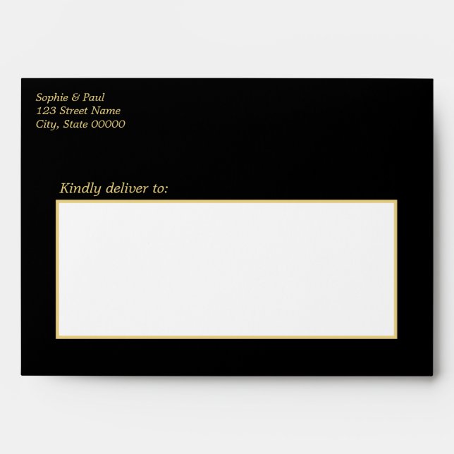 Black Golden Beige Wedding Invitation Envelope (Front)