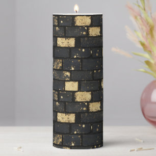 Black Golden Brock Pattern Pillar Candle