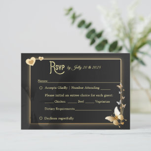 Black Golden butterflies RSVP Card