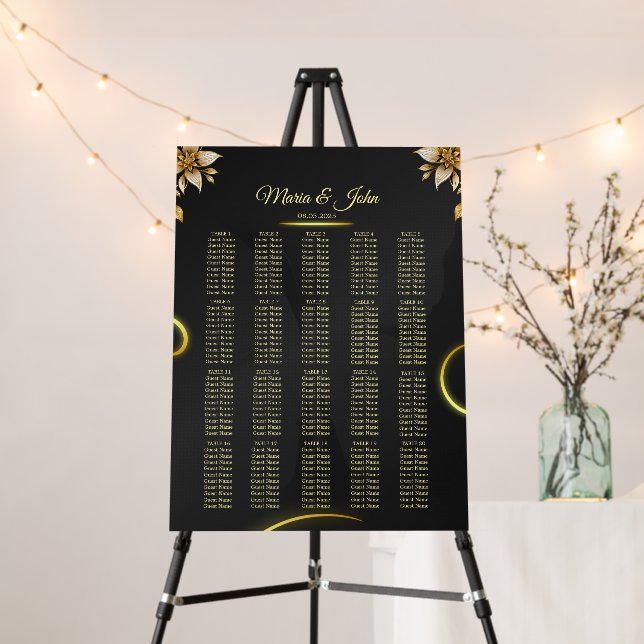 Black Golden butterflies Wedding Seating Chart Foam Board (In Situ (Stand))