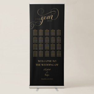 Black Golden Calligraphy Wedding Seating Chart Retractable Banner