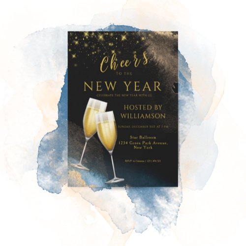 Black Golden   Cheers To The New Year Party Holiday Card