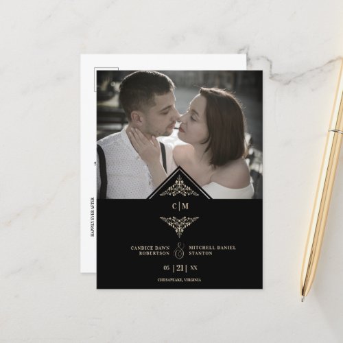 Black Golden Chic Lace Romantic Couple Wedding Announcement Postcard