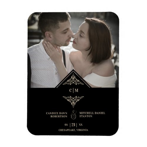 Black Golden Chic Lace Romantic Couple Wedding Magnet
