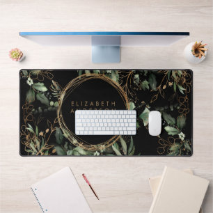 Black Golden Circles Eucalyptus Elegant Big Mouse Desk Mat