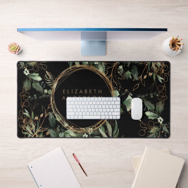 Black Golden Circles Eucalyptus Elegant Big Mouse Desk Mat (Office 1)