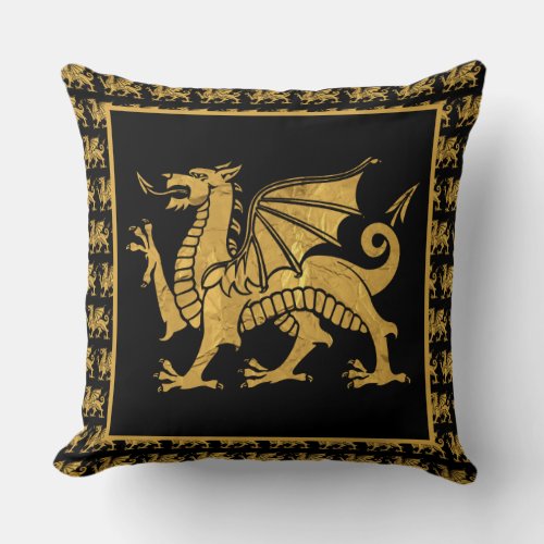 Black Golden Dragon II Throw Pillow