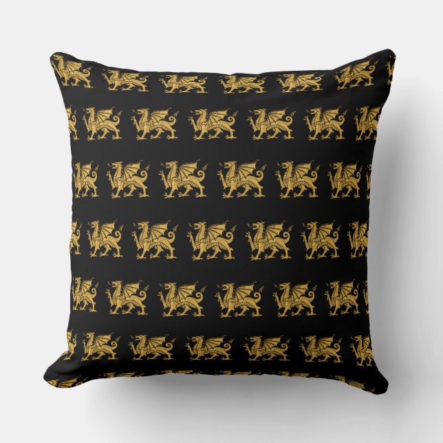Black Golden Dragon Throw Pillow (Front)