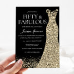 Black Golden Dress Womans 50th Birthday Party Invitation<br><div class="desc">Black Golden Dress Womans 50th Birthday Party 50 and fabulous
Variations to the invitation and matching items in our store</div>