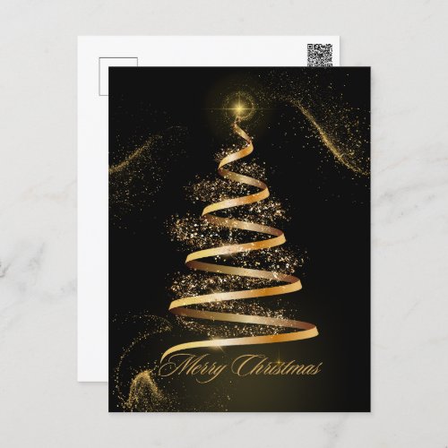 black golden elegant christmas tree sparkle  holiday postcard