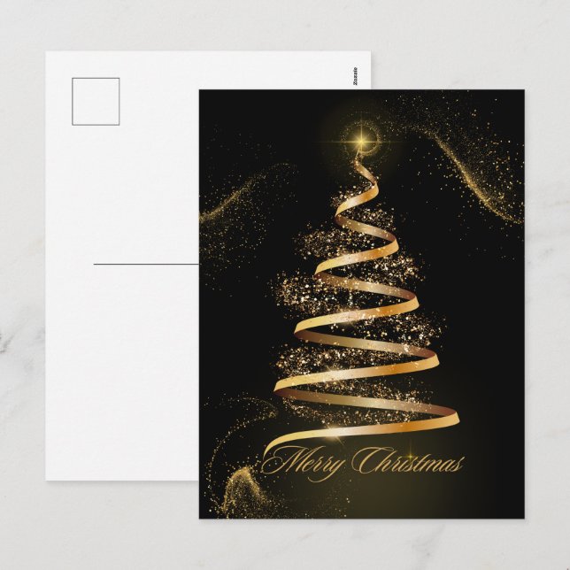 black golden elegant christmas tree sparkle  holiday postcard (Front/Back)