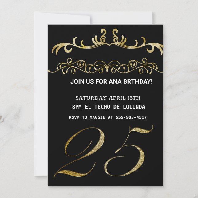 BLACK GOLDEN ELEGANT INVITATION FOR YOUR BIRTHDAY (Front)