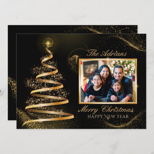 black golden elegant photo christmas tree sparkle  holiday card