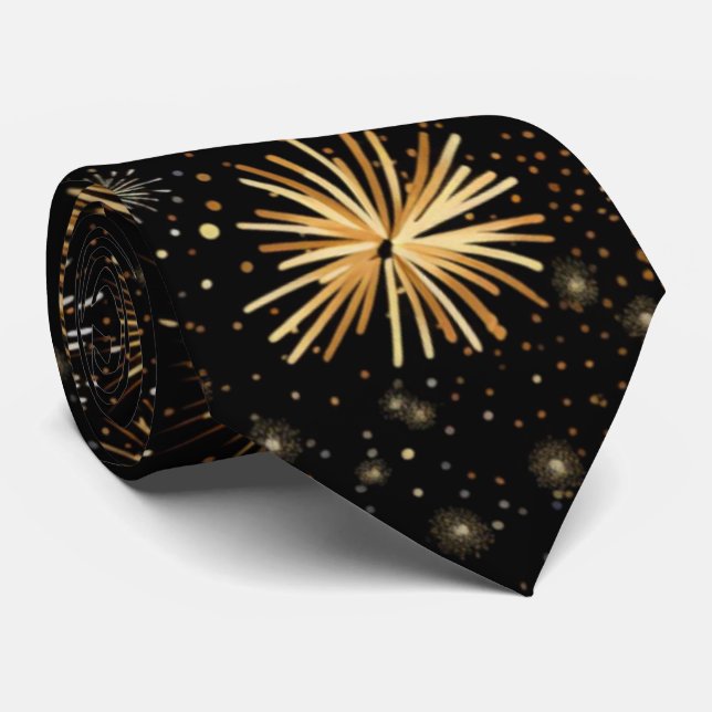Black Golden Fireworks Celebration Neck Tie (Rolled)
