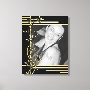 Black golden floral border portrait wrapped canvas print
