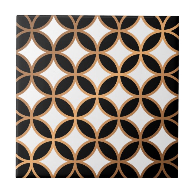 Black & Golden Geometric Ceramic Tile (Front)