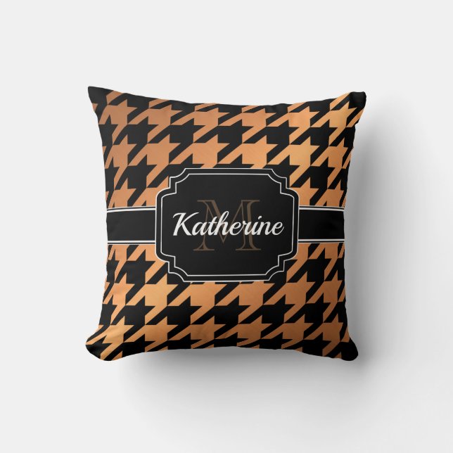 Black & Golden Houndstooth Throw Pillow (Front)