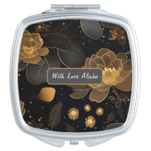 Black golden leaves Custom Compact Mirror