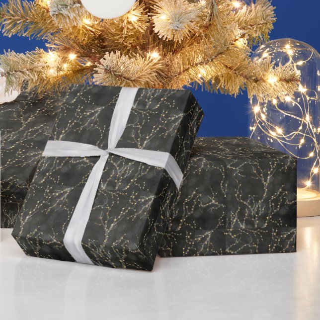 Black Golden Lights Bokeh Christmas Holiday Wrapping Paper (Holidays)