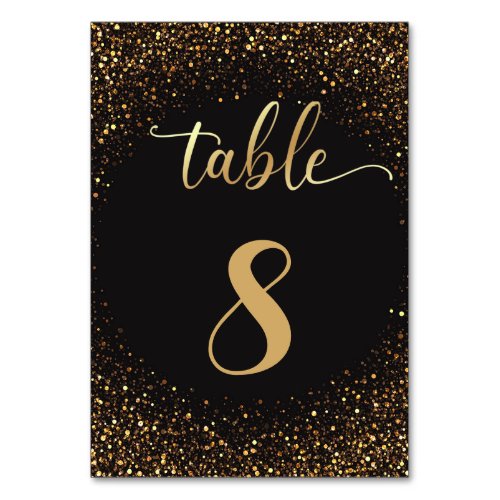 black golden luxury glitters and sparkles wedding table number