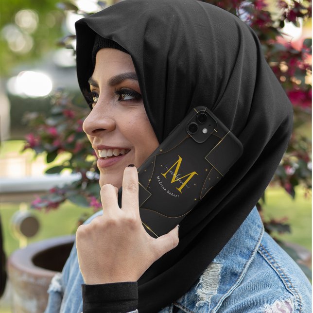 Black Golden Luxury gradient Script Monogram Funny Case-Mate iPhone Case (Creator Uploaded)