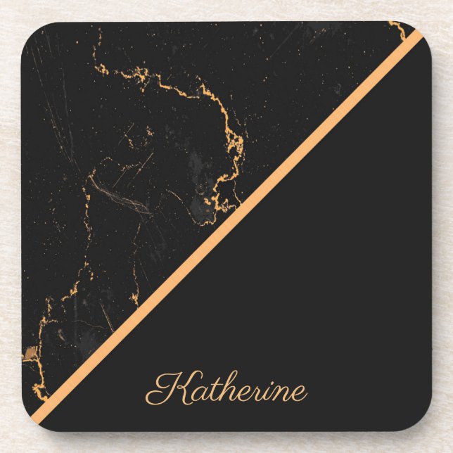 Black & Golden Marble Beverage Coaster (Front)