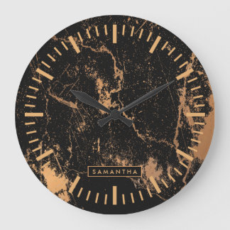Black & Golden Marble Large Clock