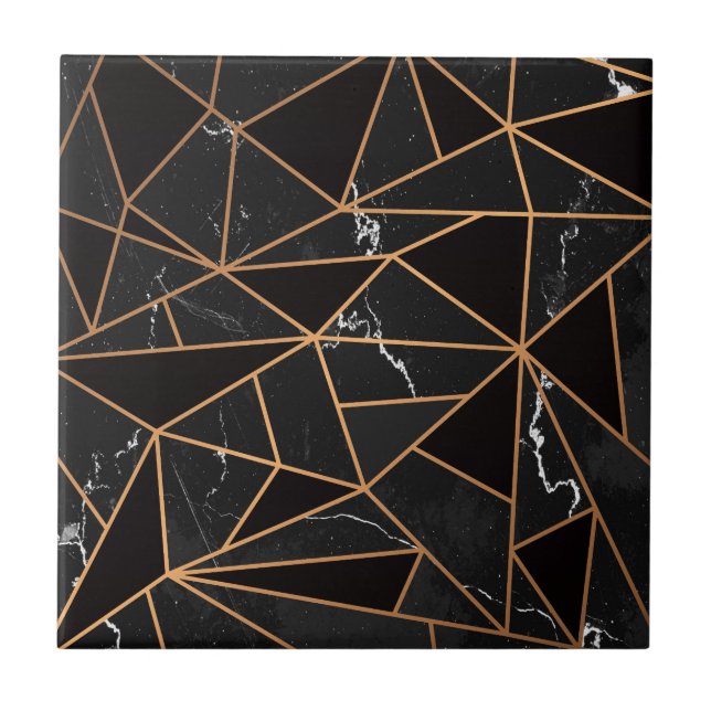 Black & Golden Marble Mosaic Ceramic Tile (Front)