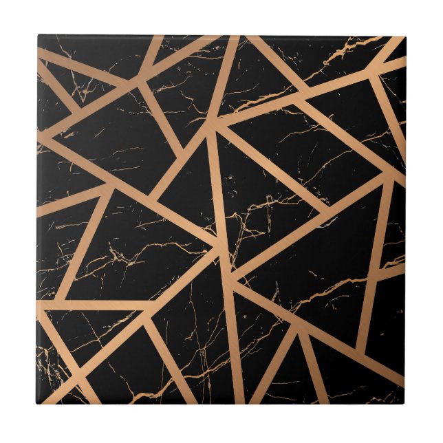 Black & Golden Marble Mosaic Ceramic Tile (Front)