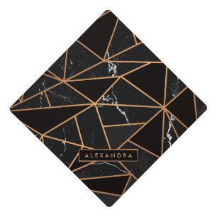 Black & Golden Marble Mosaic Graduation Cap Topper