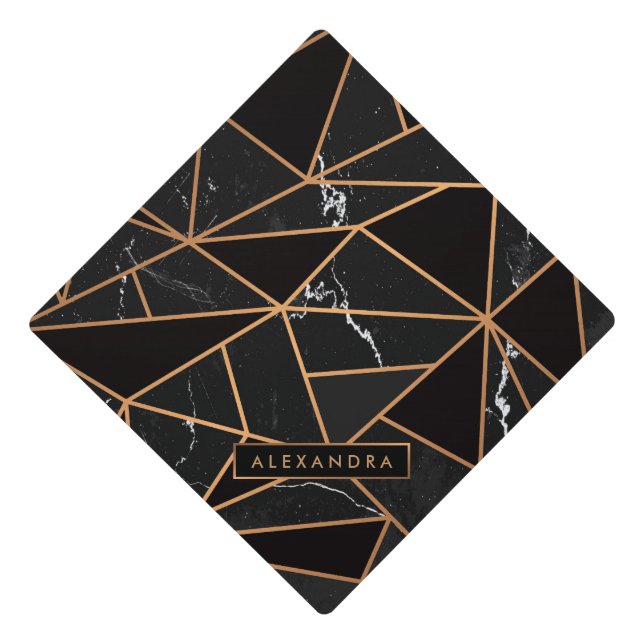 Black & Golden Marble Mosaic Graduation Cap Topper (Front)