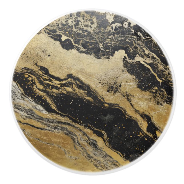 Black Golden Marble Pattern Ceramic Knob (Front)