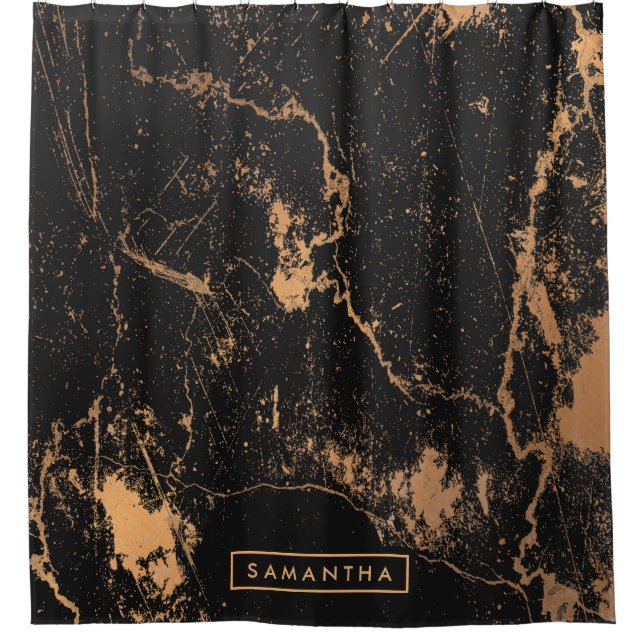 Black & Golden Marble Shower Curtain (Front)