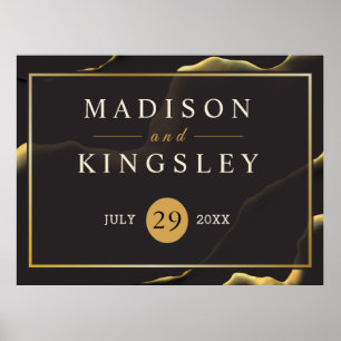 Black & Golden 💡 Modern Abstract Inky Oil Poster