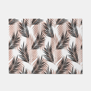 Black Golden Palm Leaf Tropical Tree Hawaiian Doormat