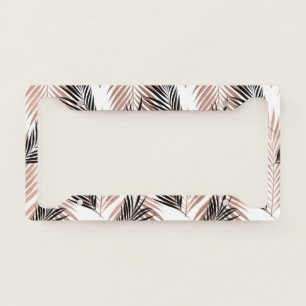 Black Golden Palm Leaf Tropical Tree Hawaiian License Plate Frame