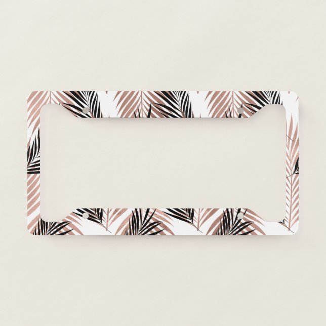 Black Golden Palm Leaf Tropical Tree Hawaiian License Plate Frame (Front)