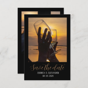 Black golden photo front+back Save The Date Card
