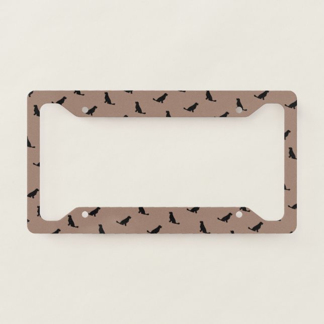 Black Golden Retriever Silhouettes on Khaki Beige License Plate Frame (Front)