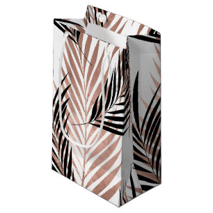 Black Golden Rose Palm Leaf Tropical Tree Hawaiian Small Gift Bag