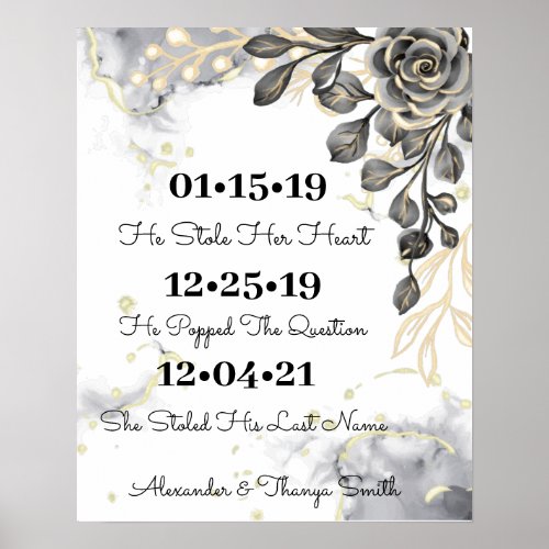 Black  Golden Roses Best Day Wedding Poster