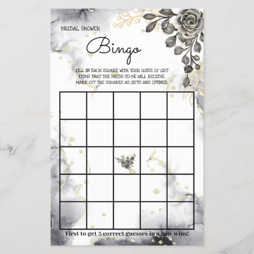 Black  Golden Roses Bridal Shower Bingo Game Card Flyer