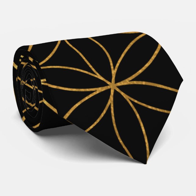 Black Golden Sacred Geometric Necktie (Rolled)